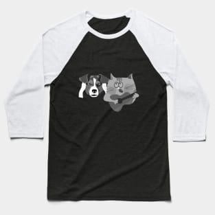 Cat Playing Guitar and Grumpy Dog Baseball T-Shirt